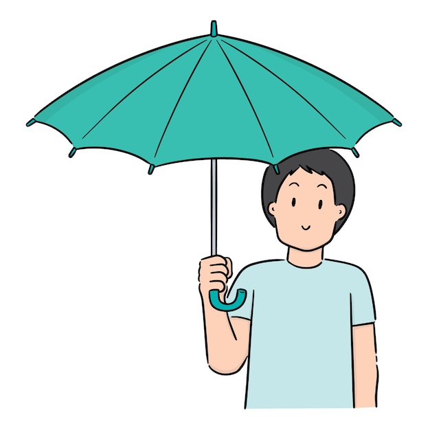 Vector de hombre usando paraguas