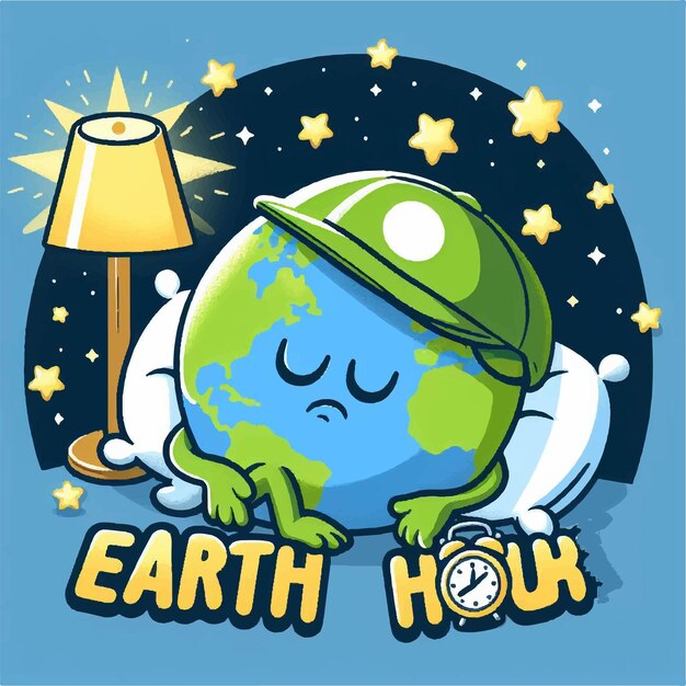 Vector vector de la hora de la tierra con ilustración del planeta tierra dormido