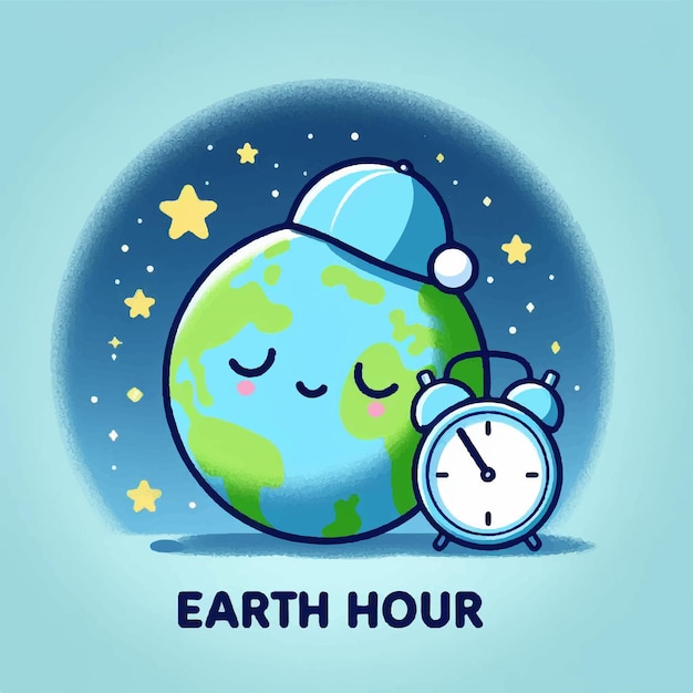 Vector vector de la hora de la tierra con ilustración del planeta tierra dormido