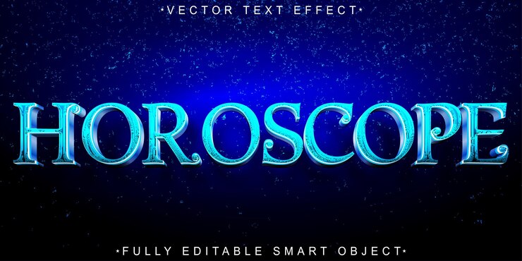 Vector vector de horóscopo de brillo azul completamente editable efecto de texto de objeto inteligente