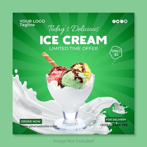Vector ice cream publicación en redes sociales y banner instagram post cuadrado tamplate vector