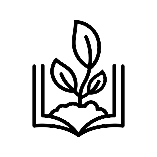 Vector icon of a plant growing from a book symbolizing ecofriendly education and sustainability