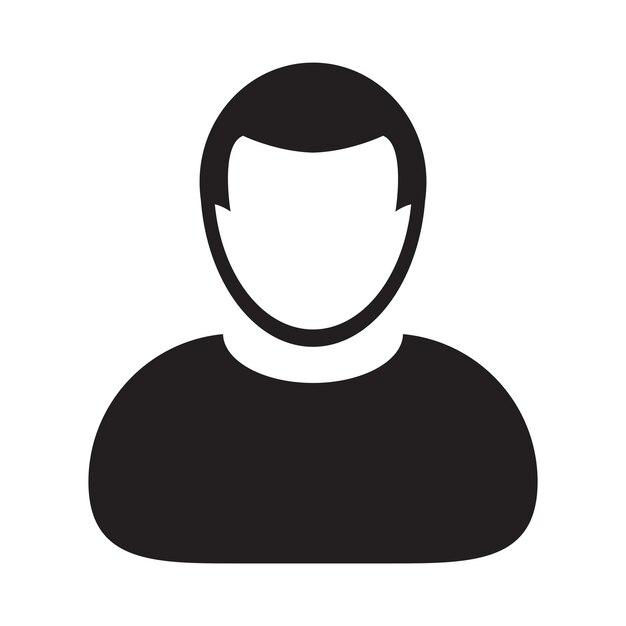 Vector de icono de avatar símbolo de perfil de persona de usuario masculino para negocios en un pictograma de glifo de color plano