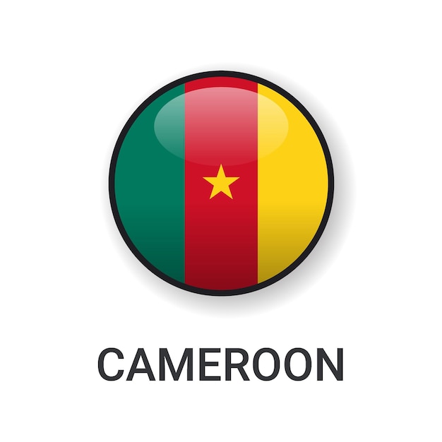 Vector de icono de bandera de Camerún redondo realista aislado sobre fondo blanco para icono de partido deportivo