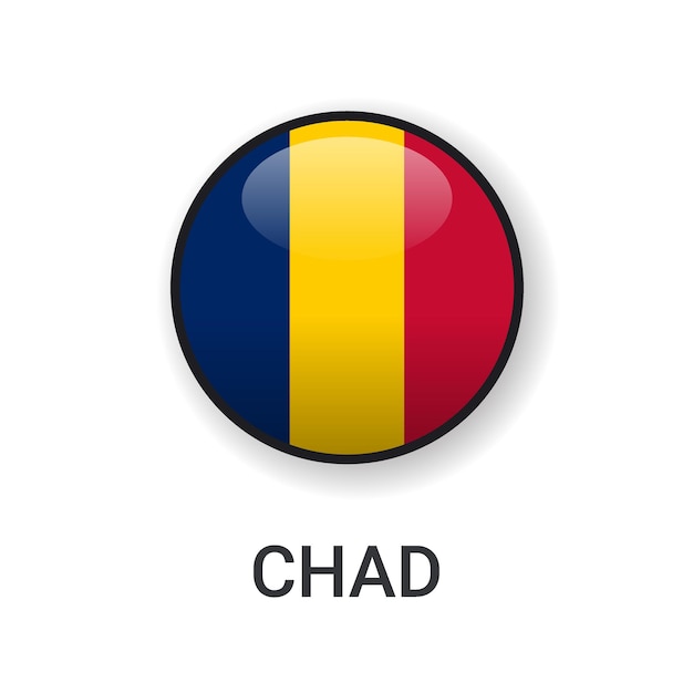 Vector de icono de bandera de Chad redondo realista aislado sobre fondo blanco para icono de partido deportivo