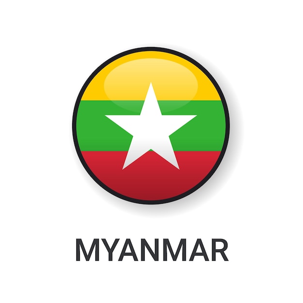 Vector de icono de bandera de Myanmar redondo realista aislado sobre fondo blanco para icono de partido deportivo