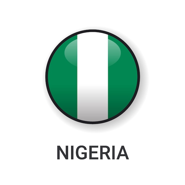 Vector de icono de bandera de Nigeria redondo realista aislado sobre fondo blanco para icono de partido deportivo