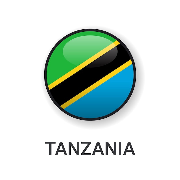 Vector de icono de bandera de Tanzania redondo realista aislado sobre fondo blanco para icono de partido deportivo