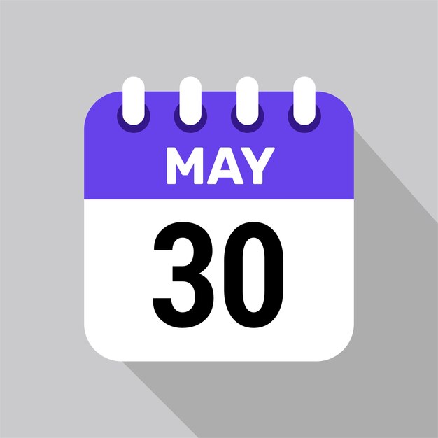 Vector de icono de calendario 30 de mayo con fondo de fecha Símbolo de horario de vector