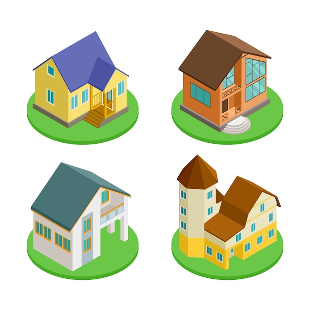 Vector de icono de casas de vida isométrica 3d del conjunto