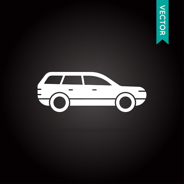 Vector icono de coche blanco sobre negro