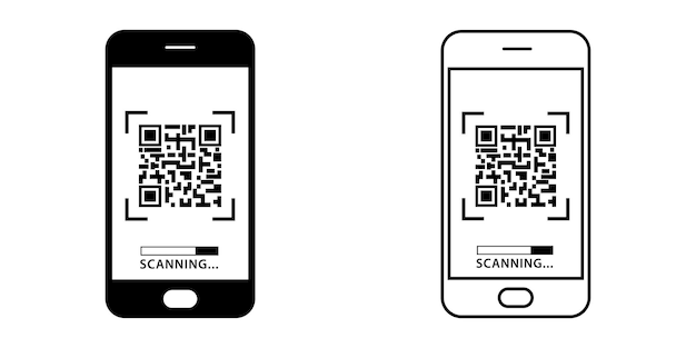 Vector de icono de código qr de escaneo de teléfono inteligente. Escaneando código qr.