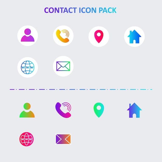 Vector vector de icono de contacto, conjunto de iconos de degradado