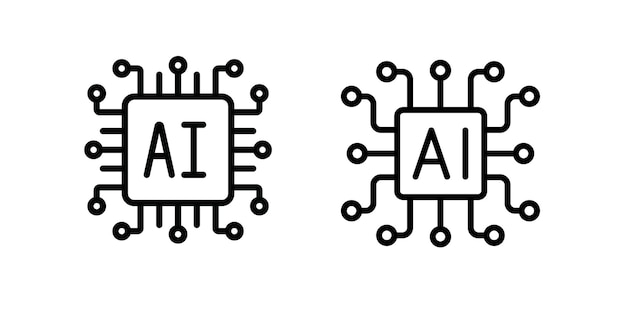 Vector de icono de contorno de inteligencia artificial en fondo blanco
