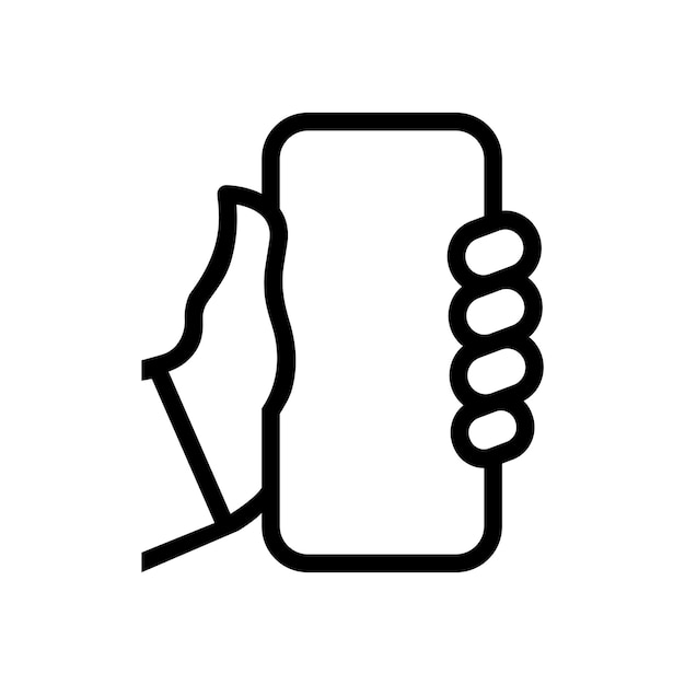 Vector del icono del contorno del teléfono inteligente en la mano