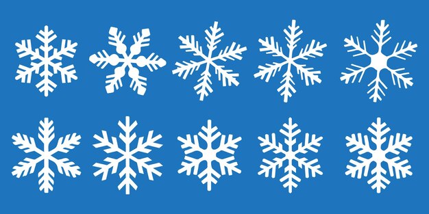 El vector del icono del copo de nieve blanco en el fondo azul