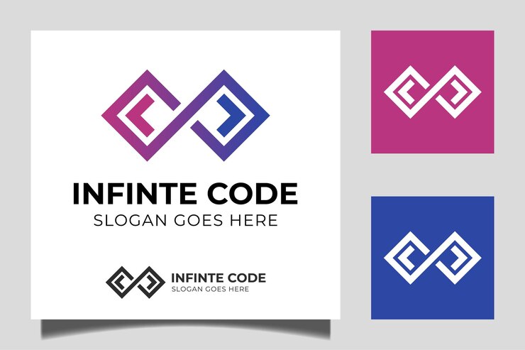 Vector vector de icono de diseño degradado de plantilla de logotipo de código infinito para codificación y programación de diseño de logotipo