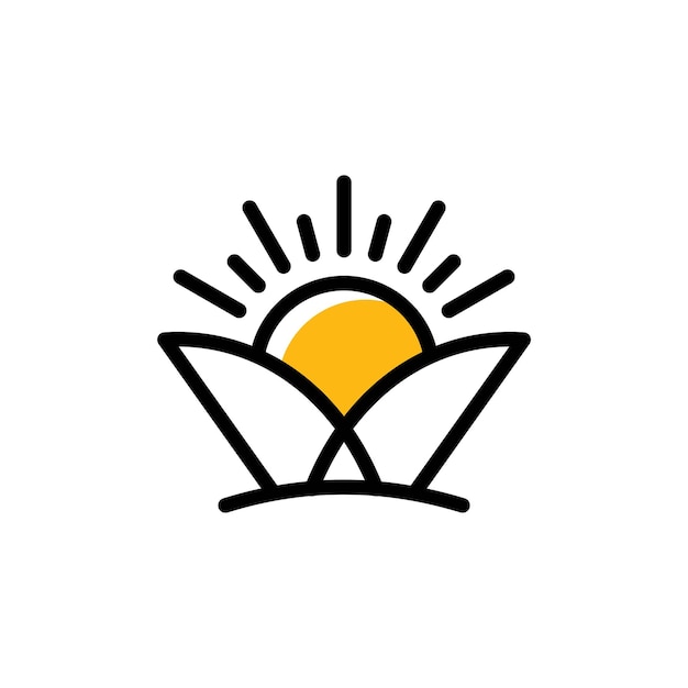 vector de icono de diseño de logotipo de corona y sol