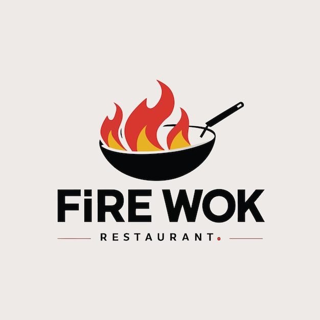 Vector de icono de diseño de logotipo de wok de fuego