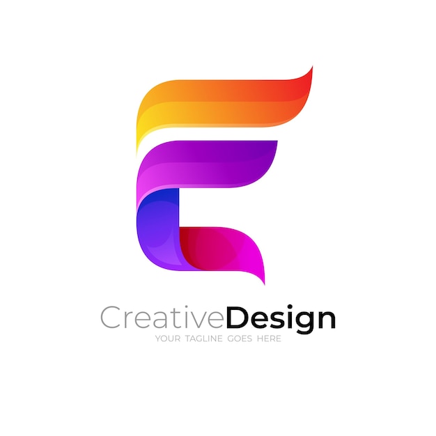 Vector de icono E, plantilla de diseño colorido