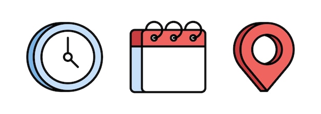 Vector de icono de fecha, hora y dirección Símbolo de signo de los elementos del evento