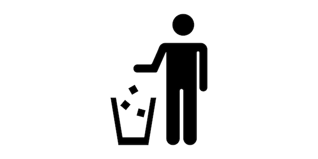 Vector de icono de hombre ordenado. Mantenga limpio el símbolo. señal de basura.