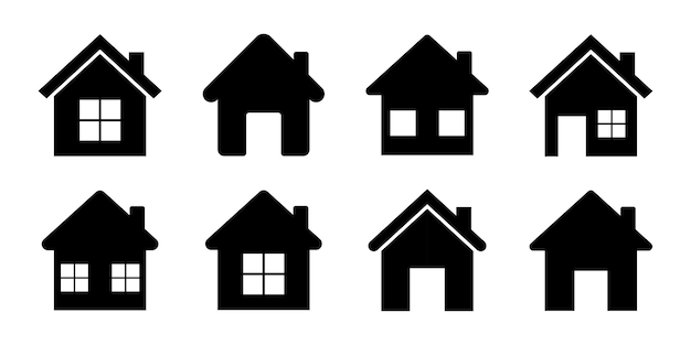 Vector de icono de inicio. símbolo de la casa. Silueta negra con iconos de casas. Signo de página de inicio web. Conjunto de vectores.