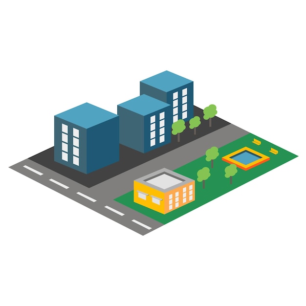 Vector icono isométrico o elemento infográfico que representa el área residencial de la ciudad