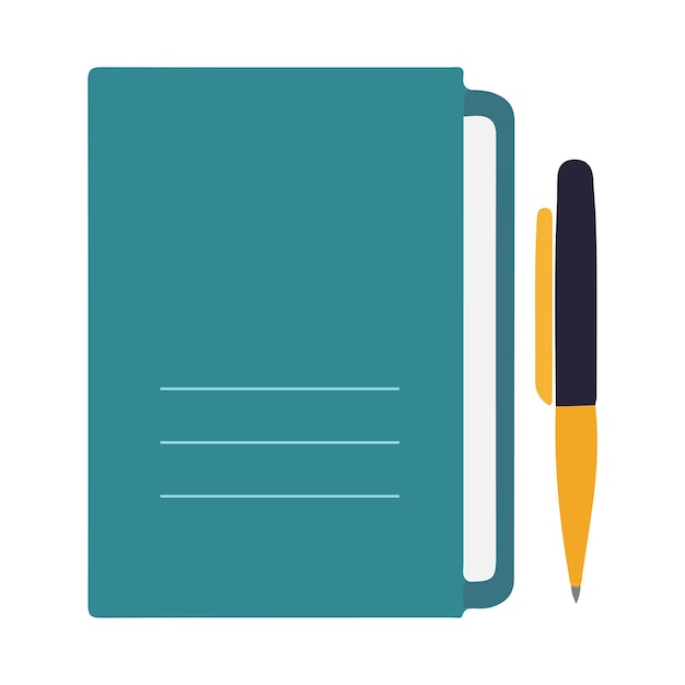 Vector de icono de libro y bolígrafo en fondo blanco