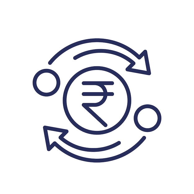 Vector del icono de la línea de devolución de dinero de la rupia india