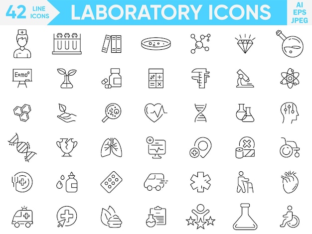 Vector de icono de línea de laboratorio y conjunto de ilustrador