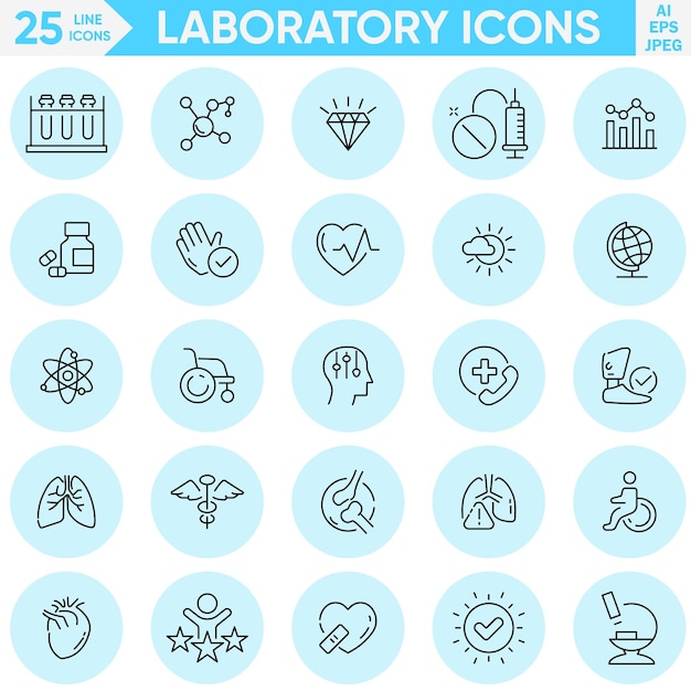 Vector de icono de línea de laboratorio y conjunto de ilustrador