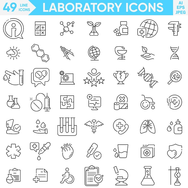 Vector de icono de línea de laboratorio y conjunto de ilustrador