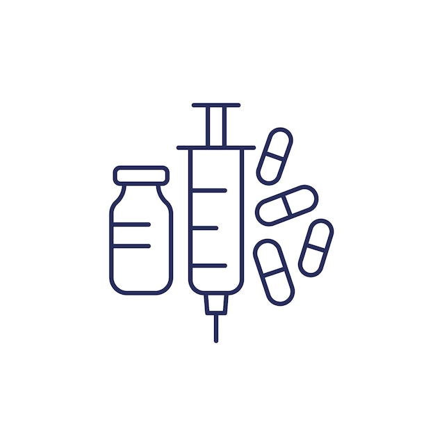 Vector de icono de la línea de medicamentos y medicamentos