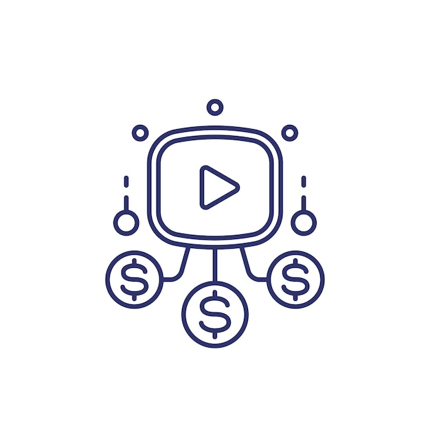 Vector de icono de línea de monetización de video