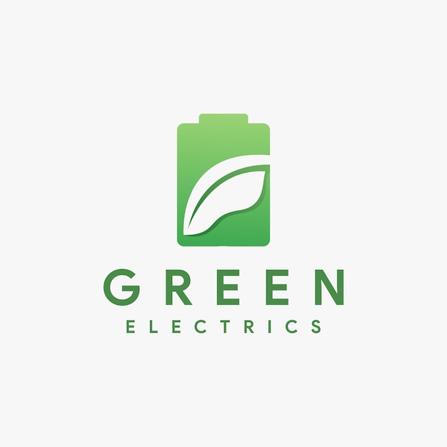 Vector del icono del logotipo de la energía eléctrica de la naturaleza de la hoja de la batería en fondo blanco