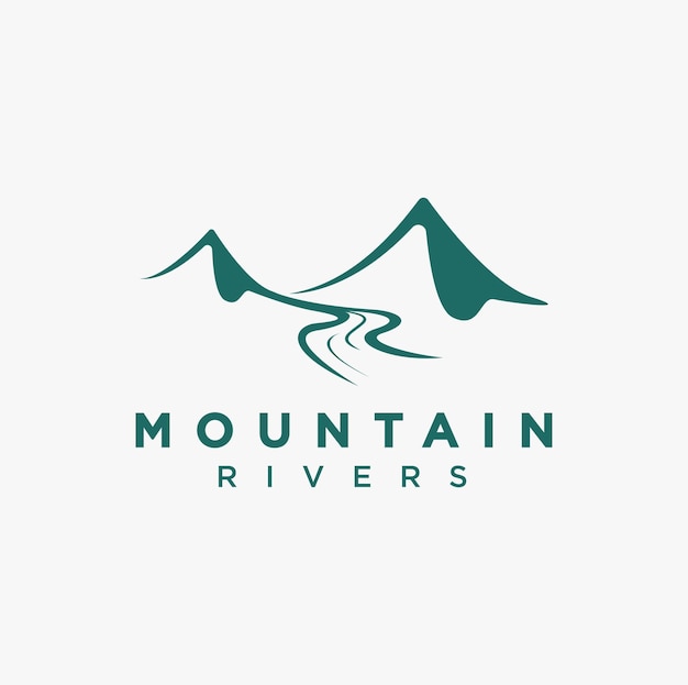 Vector vector de icono de logotipo de paisaje de río de montaña simple sobre fondo blanco