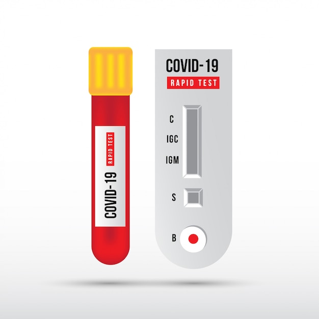 Vector icono médico prueba de sangre covid-19 express. Prueba rápida del virus de imagen covid-19. Ilustración de prueba rápida de virus en diseño plano