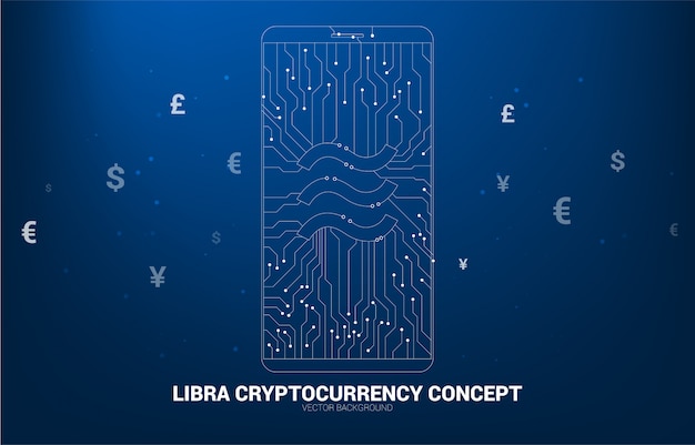 Vector icono de moneda digital libra en teléfono móvil desde el estilo de circuito de conexión de línea de punto.