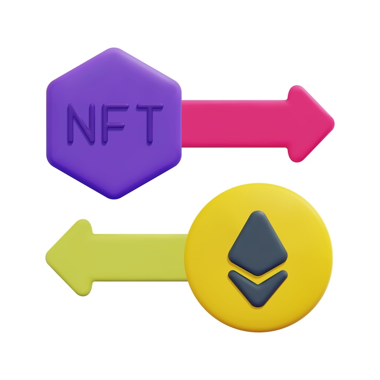 Vector vector de icono nft de comercio de dinero 3d aislado sobre fondo blanco token no fungible 3d y concepto de tecnología de cadena de bloques estilo mínimo de dibujos animados icono de cadena de bloques 3d renderizado vectorial ilustración