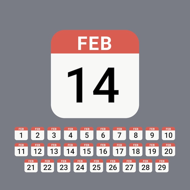 Vector de icono plano de calendario de febrero