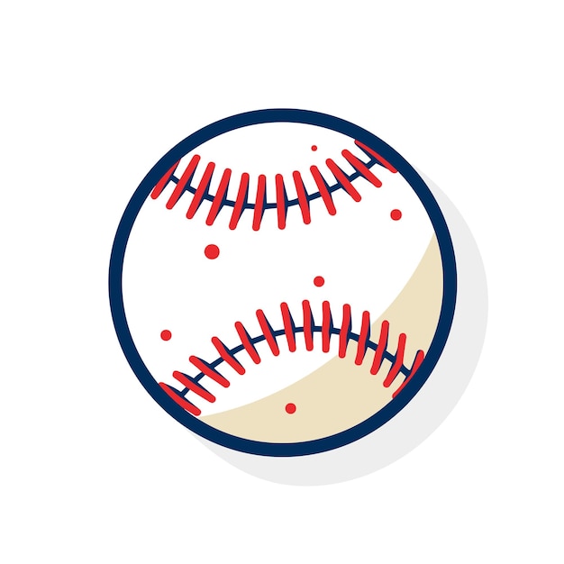 Vector de un ícono plano de una pelota de béisbol con puntadas rojas en un patrón circular
