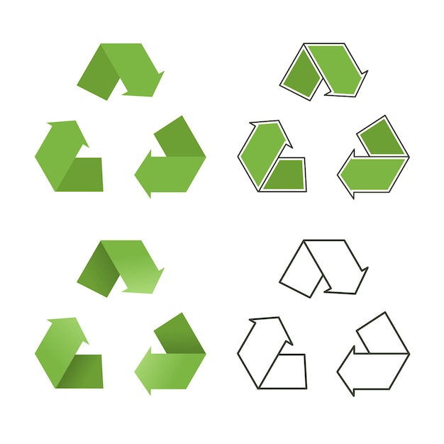 Vector vector de icono de reciclaje de contorno y color verde