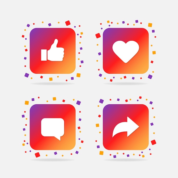 Vector de icono de redes sociales Corazón como comentario compartir símbolo en colores degradados de moda Botones de aplicación de red social Vector EPS 10