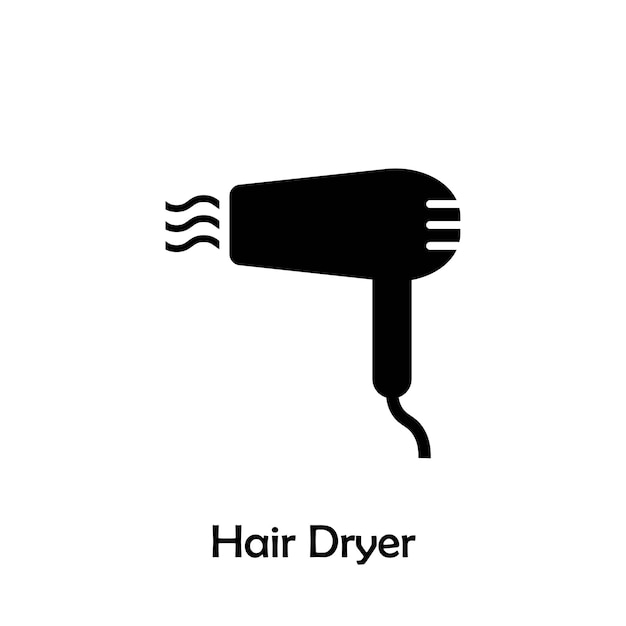 Vector de icono de secador de cabello simple aislado en fondo blanco en estilo silueta
