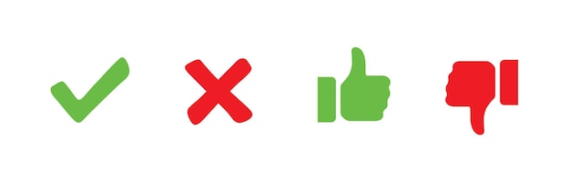 Vector de icono sí o no Iconos de marca de verificación y marca cruzada en colores verde y rojo