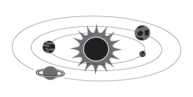 Vector icono del sistema solar en colores grises Los planetas giran alrededor de una estrella Sistema estelar en estilos simples