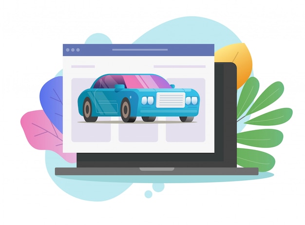Vector de icono de tienda de servicio en línea de vehículo automóvil en página web de internet de computadora portátil