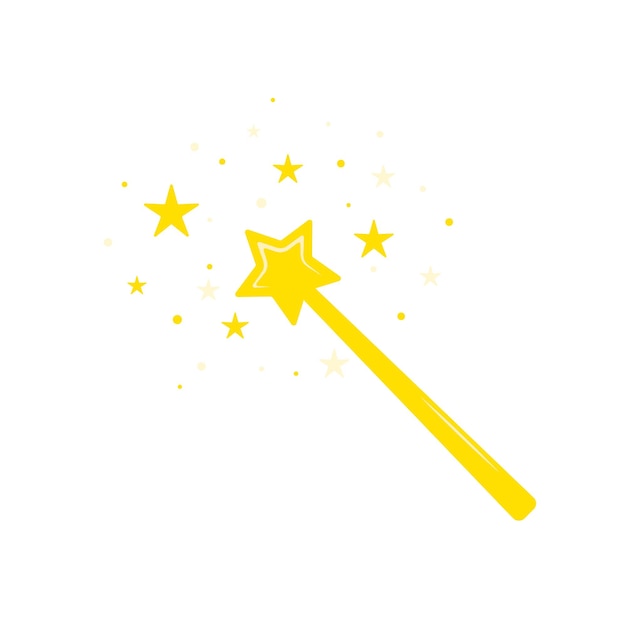 Vector vector de icono de varita mágica amarilla con logotipo de varita mágica de estrellas asistente de signo de cuento de hadas y símbolo de enfoque