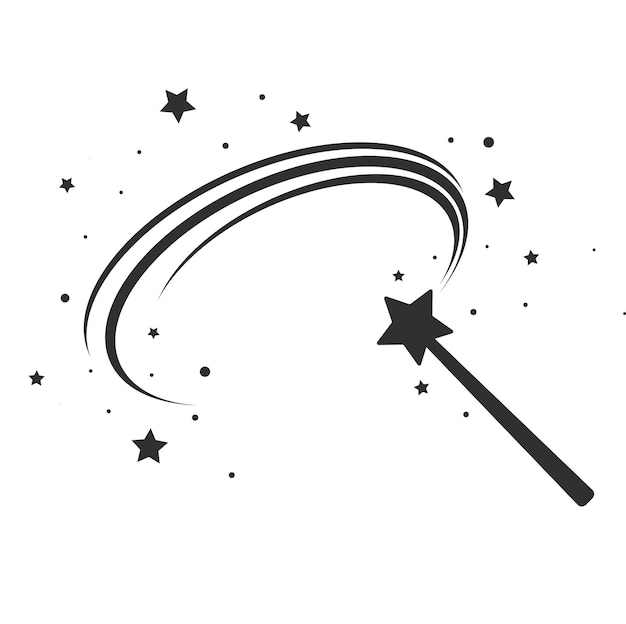 Vector de icono de varita mágica negra simple con estrellas logotipo de varita mágica signo de cuento de hadas símbolo de mago